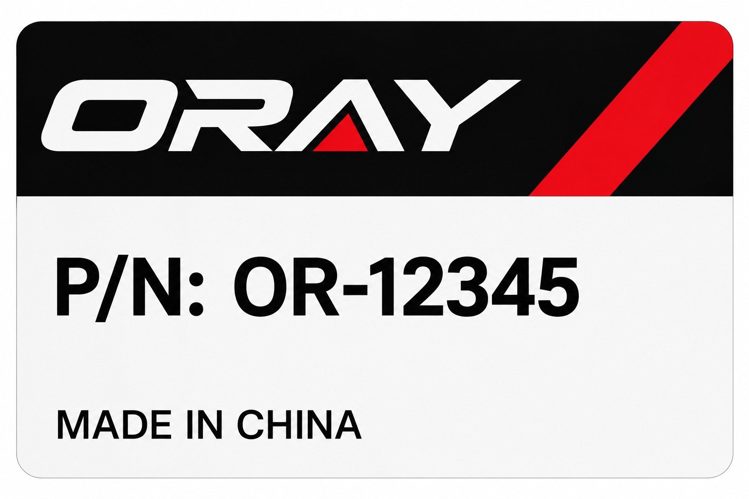 ORAY 產品標籤設計參考：產品號碼及中國製造標示
